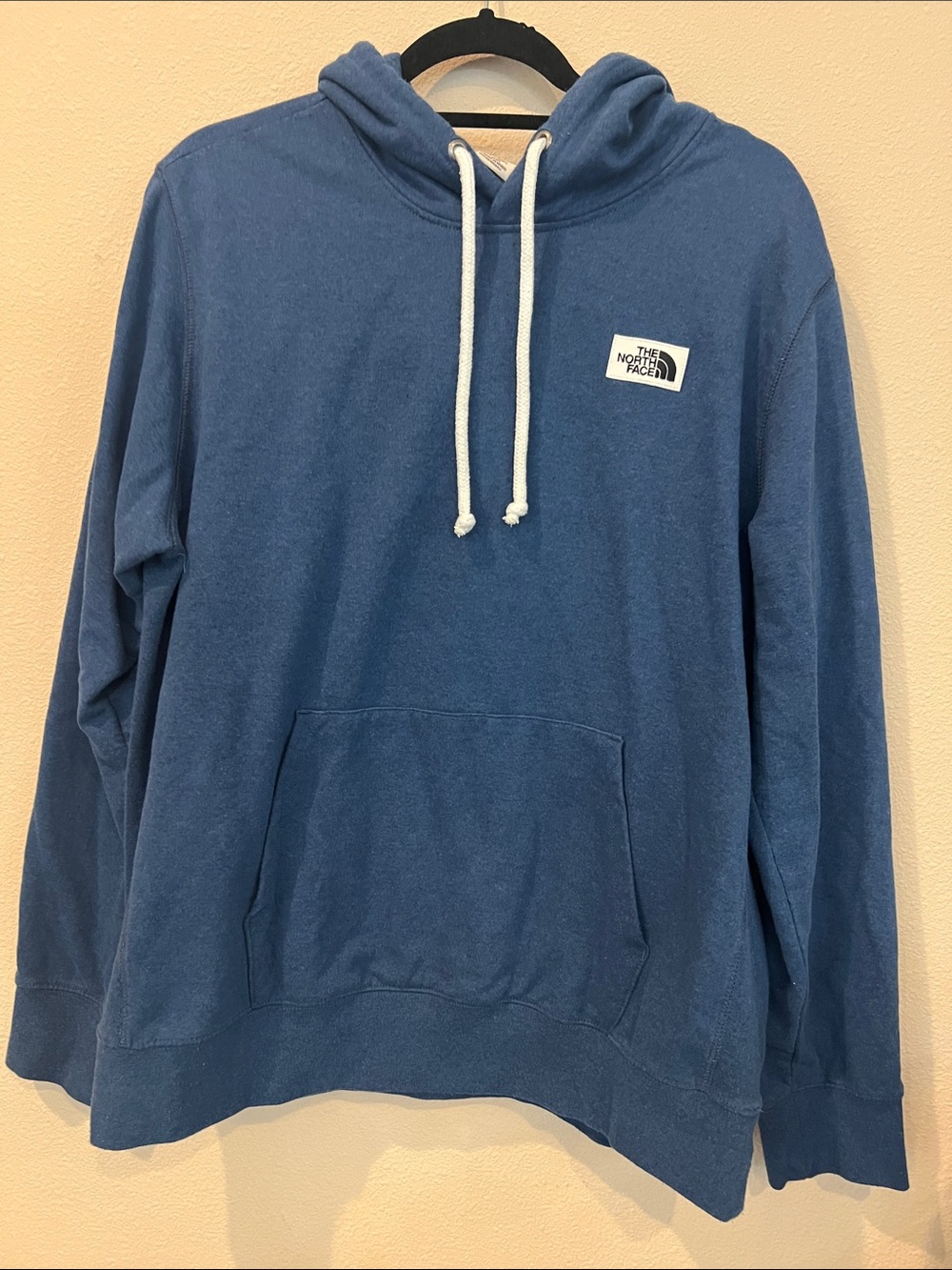 The North Face Men's Blue Crewneck Hoodie with White Logo Patch